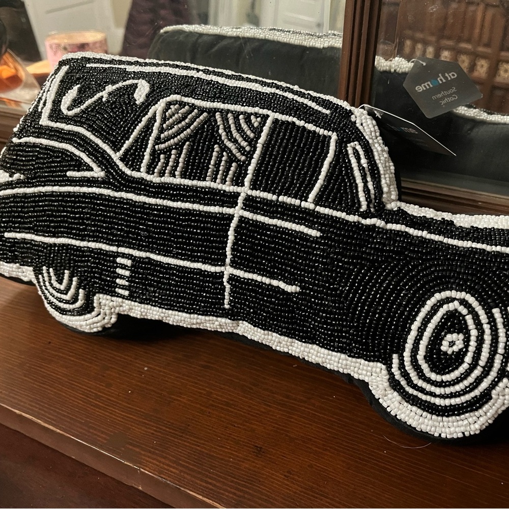 Black and White Beaded Hearse Pillow